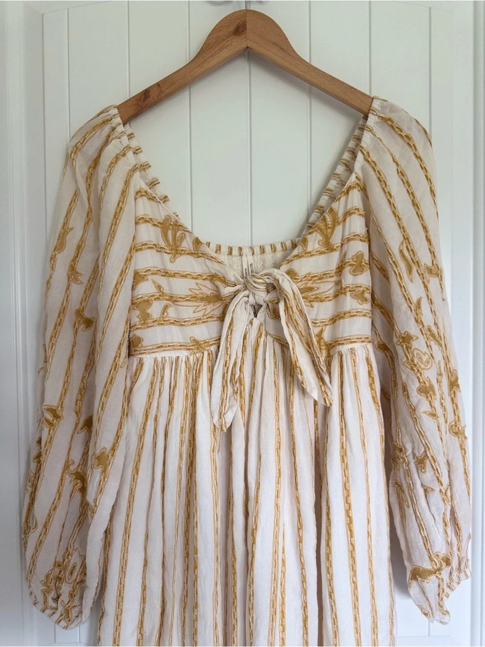 Anthropologie Embroidered Sweetheart Maxi Dress Ivory Gold Boho Balloon Sleeve S - Picture 4 of 14